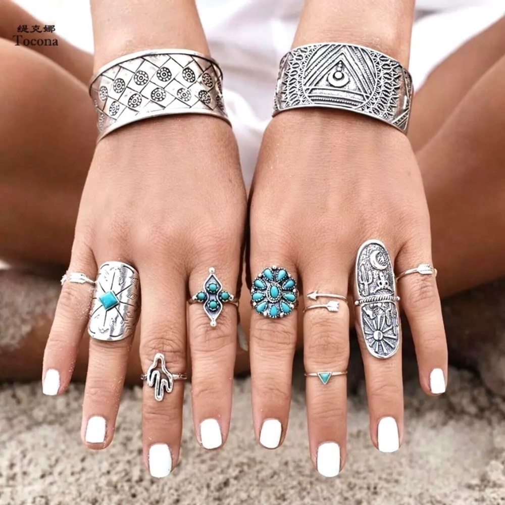 🌙Gypsy/hippy/bohemian ring set w turquoise vibe 🦋✨